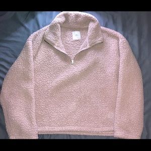 Thread + Supply fuzzy zip up jacket light pink Large